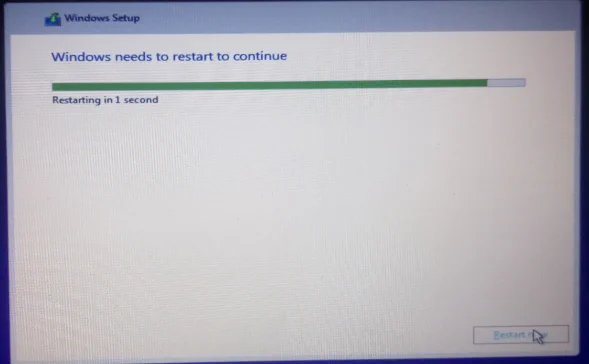The installer counting down to reboot