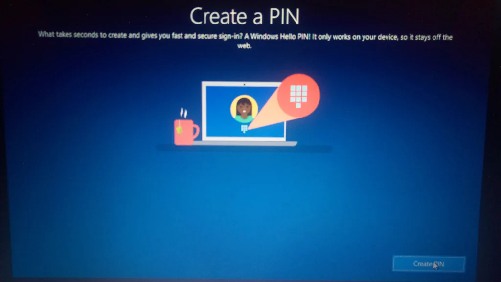 Prompt to choose to create a PIN